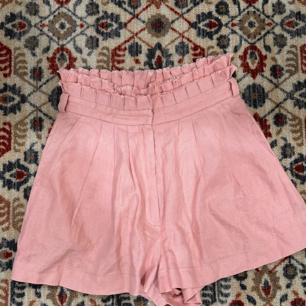 Alexis Shorts Jolan Pink Hi Waisted Paper Bag Linen Shorts - Picture 2 of 5